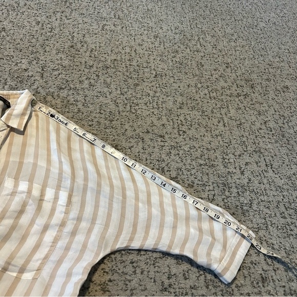 Zara Basic White & Tan Stripe Button Up 3/4 Sleeve Lightweight Blouse Size Small - Picture 12 of 12